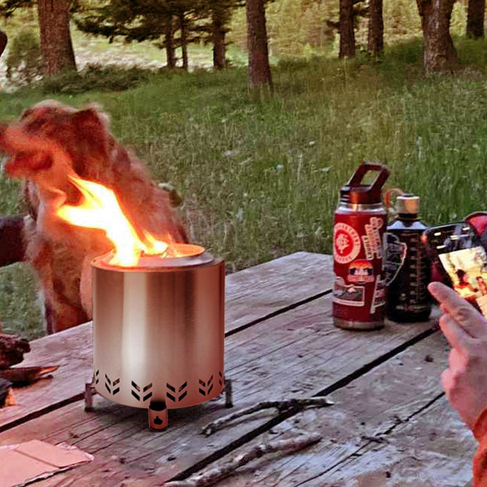 TOW Smokeless Fire Pit,  7Inch Wood Burning Fireplaces with Removable Ash Pan, Portable Outdoor Bonfire Firepit with Stand, Backyard, Patio & Camping, Stainless Steel, Easy Ignition & Setup Trade Me