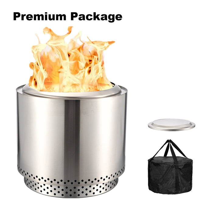 TOW Smokeless Fire Pit, 26.5inch Wood Burning Fireplaces with Removable Ash Pan, Portable Outdoor Bonfire Firepit with Stand, Backyard, Patio & Camping, Stainless Steel, Easy Ignition & Setup