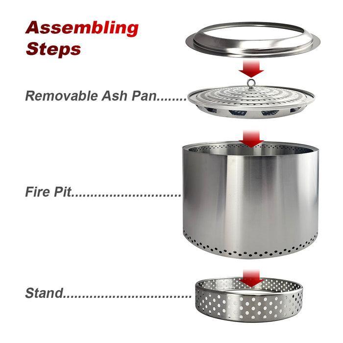 TOW Smokeless Fire Pit, 19 Inch Wood Burning Fireplaces with Removable Ash Pan, Portable Outdoor Bonfire Firepit with Stand, Backyard, Patio & Camping, Stainless Steel, Easy Ignition & Setup Trade Me