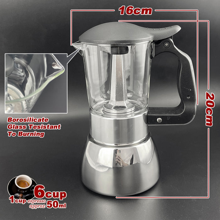 Borosilicate Glass Stainless Steel Moka Pot Coffee Maker Italian Espresso AU