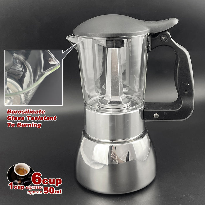 Borosilicate Glass Stainless Steel Moka Pot Coffee Maker Italian Espresso AU