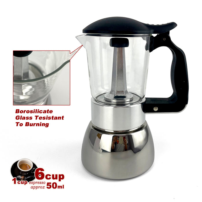 Borosilicate Glass Stainless Steel Moka Pot Coffee Maker Italian Espresso AU