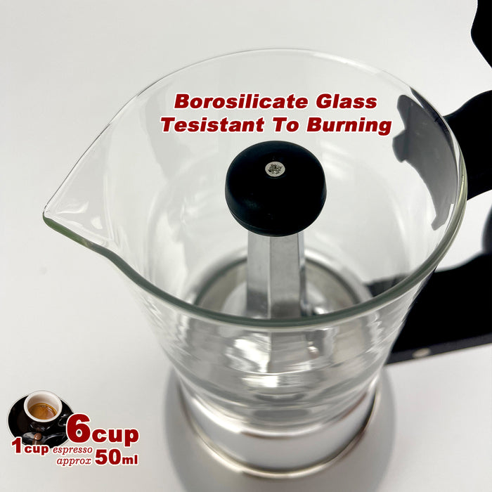 Borosilicate Glass Stainless Steel Moka Pot Coffee Maker Italian Espresso AU