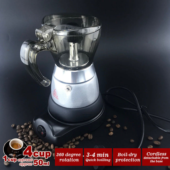 Mornest High Pressure Electric Moka Coffee Maker/Cafeteria Espresso Moka 4Cups PC & Aluminum Trade Me