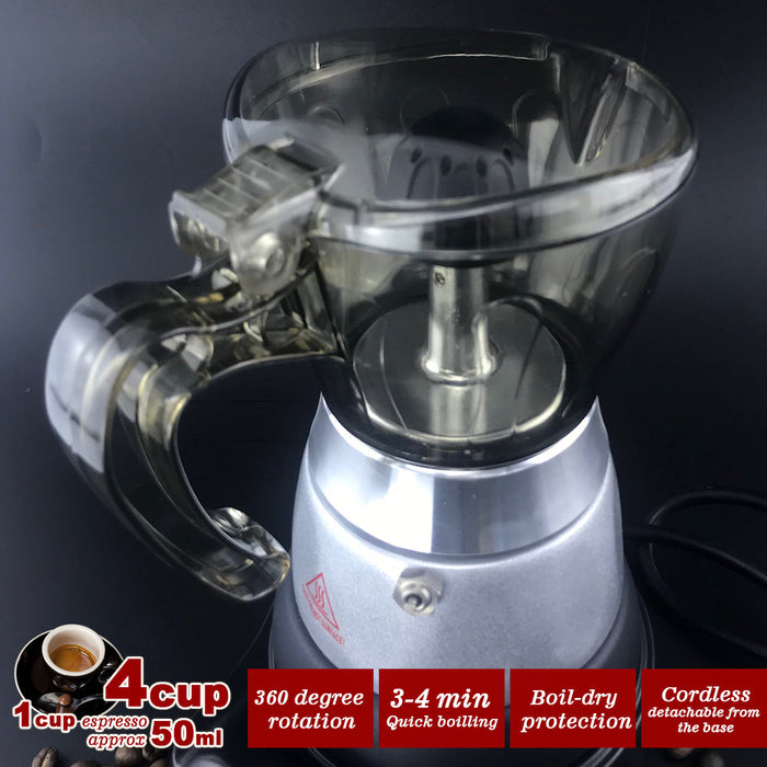 Mornest High Pressure Electric Moka Coffee Maker/Cafeteria Espresso Moka 4Cups PC & Aluminum Trade Me