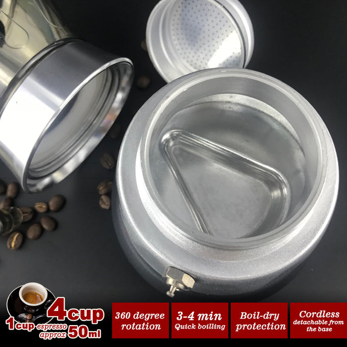 Mornest High Pressure Electric Moka Coffee Maker/Cafeteria Espresso Moka 4Cups PC & Aluminum Trade Me