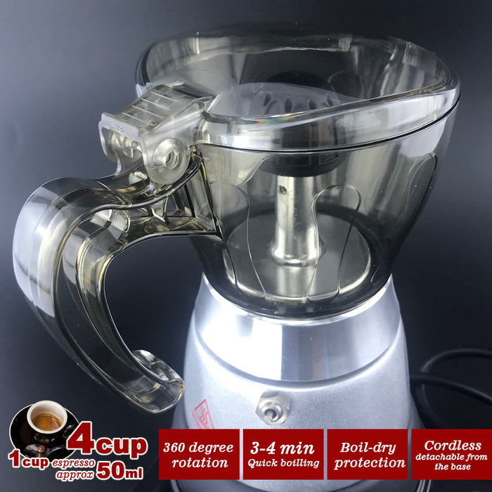 Mornest High Pressure Electric Moka Coffee Maker/Cafeteria Espresso Moka 4Cups PC & Aluminum Trade Me