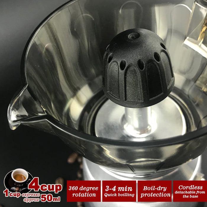 Mornest High Pressure Electric Moka Coffee Maker/Cafeteria Espresso Moka 4Cups PC & Aluminum Trade Me