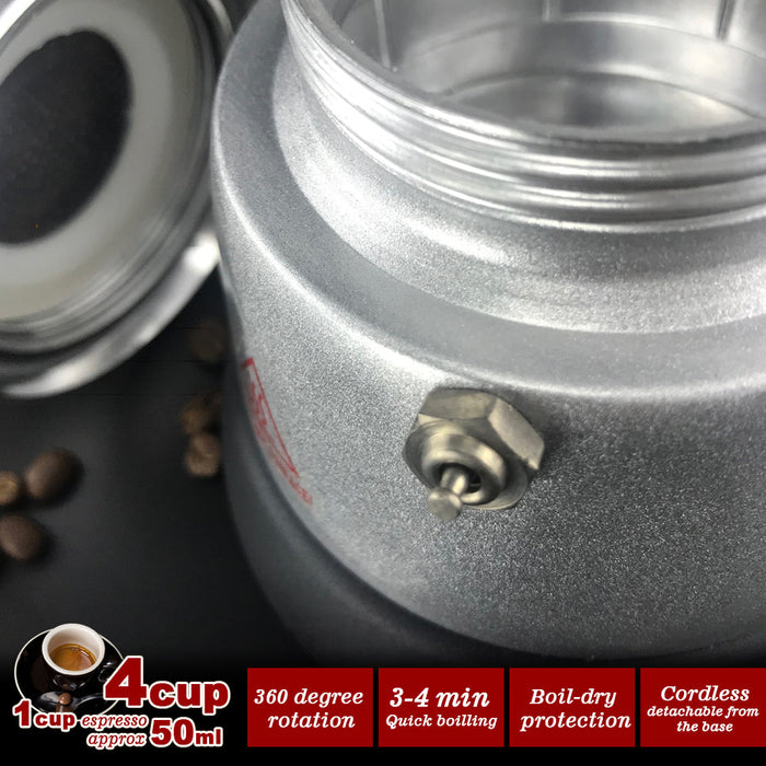 Mornest High Pressure Electric Moka Coffee Maker/Cafeteria Espresso Moka 4Cups PC & Aluminum Trade Me