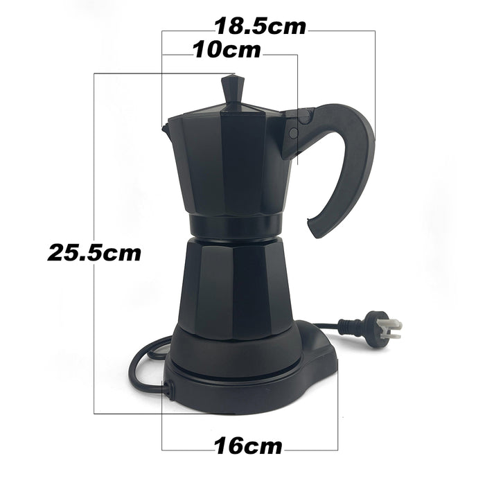 Aluminum Black Electric Moka Coffee Maker Italian Classic Espresso 6 Cups