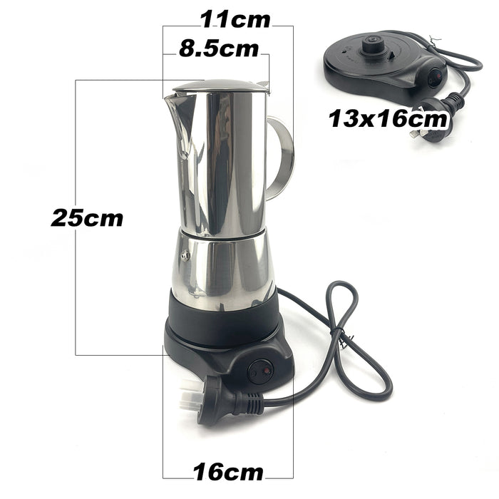 Electric Moka Coffee Maker Stainless Steel NEW Italian Classic Espresso 6 Cups