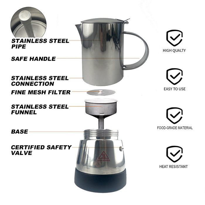 Electric Moka Coffee Maker Stainless Steel NEW Italian Classic Espresso 6 Cups