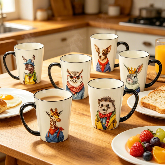 Signature 6Pcs Animal Portrait Ceramic Mugs 503ml Large Coffee Tea Cup Microwave Dishwasher Safe
