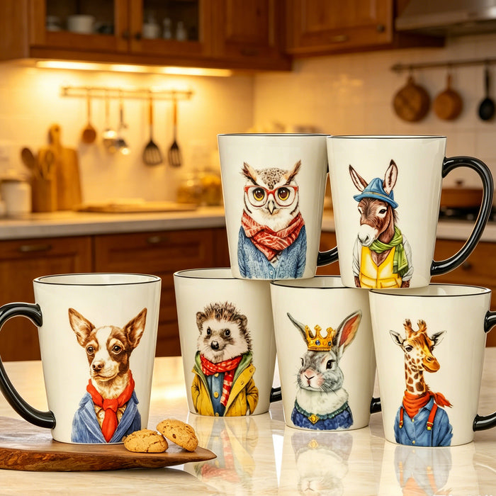Signature 6Pcs Animal Portrait Ceramic Mugs 503ml Large Coffee Tea Cup Microwave Dishwasher Safe