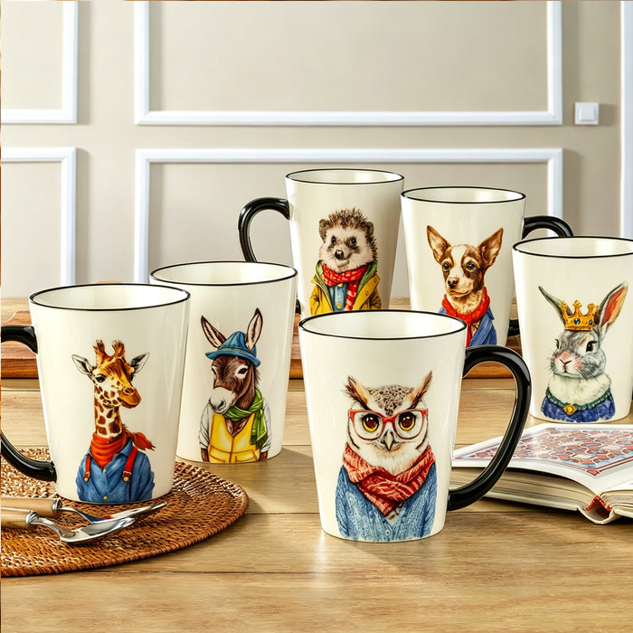 Signature 6Pcs Animal Portrait Ceramic Mugs 503ml Large Coffee Tea Cup Microwave Dishwasher Safe