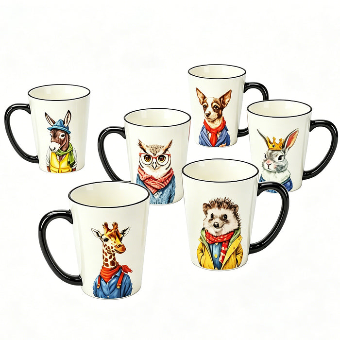 Signature 6Pcs Animal Portrait Ceramic Mugs 503ml Large Coffee Tea Cup Microwave Dishwasher Safe