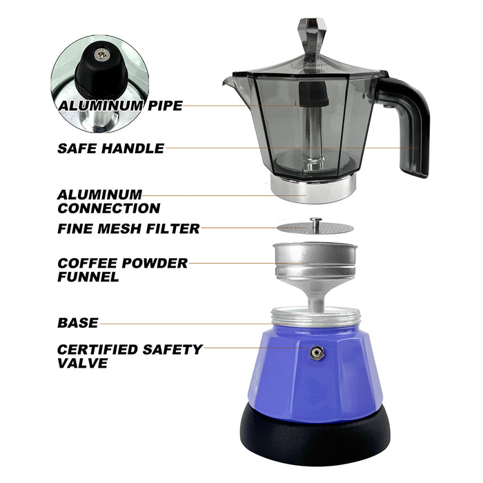 Mornest Electric Moka Coffee Maker Espresso Italian Classic Auto power off for Home 3/6Cups