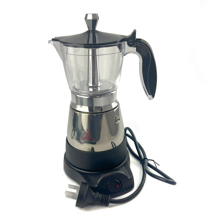 PC Stainless Steel Electric Moka Coffee Maker 6 Cups Italian Classic Espresso