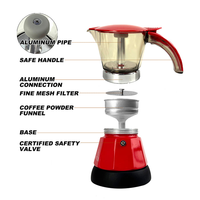 Mornest Electric Moka Coffee Maker Auto Power Off Home Espresso Italian Classic 3Cups