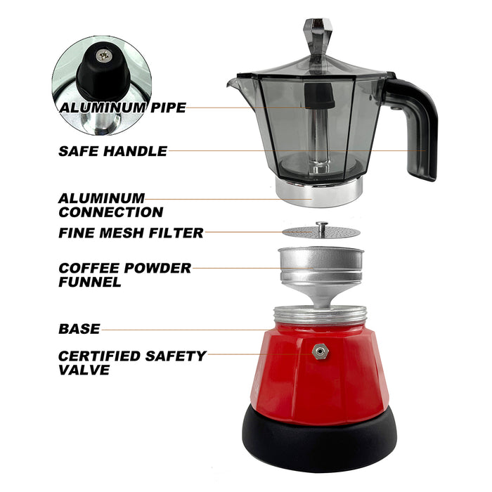 Mornest Electric Moka Coffee Maker Espresso Italian Classic Auto power off for Home 3/6Cups
