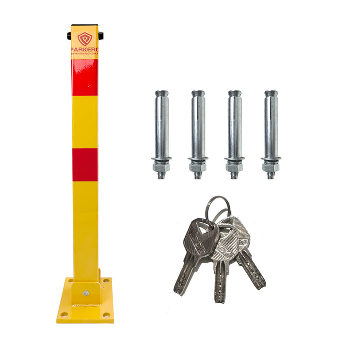 Parkero Square Fold-down Bollard Red Parking Barrier 2 Key teyp Vehicle Security