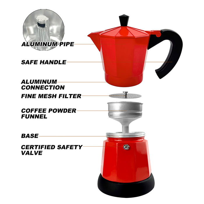 Mornest Electric Aluminium Moka Coffee Maker Espresso Italian Classic auto power off Home 3/6Cups