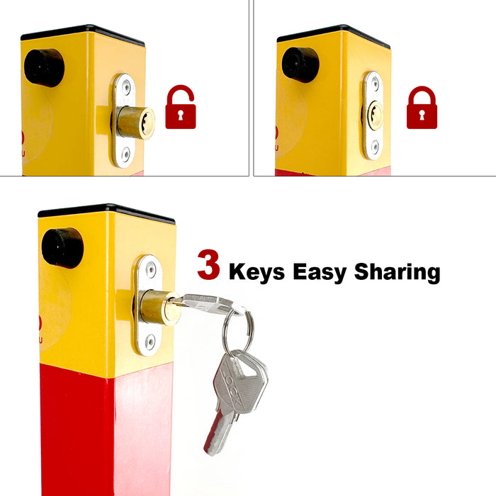 Parkero Square Fold-down Bollard Red Parking Barrier 2 Key teyp Vehicle Security