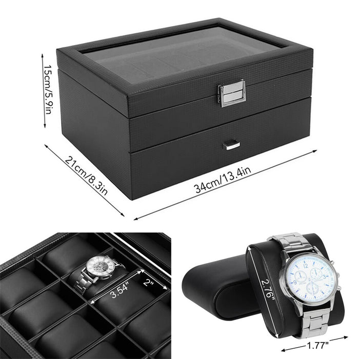 24 Grids Jewelry Watch Box Display Case Storage Holder Organizer Case Gift
