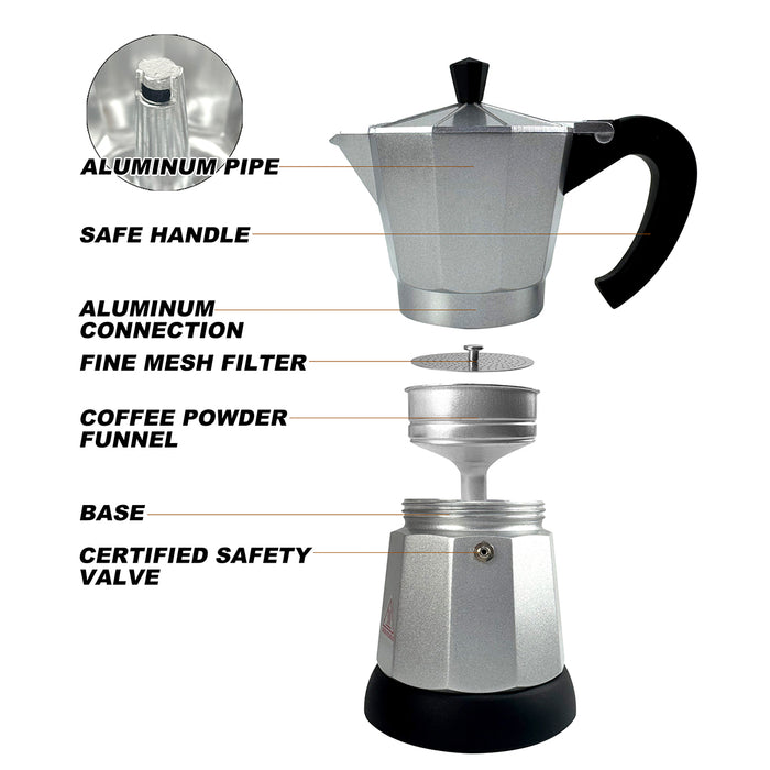 Mornest Electric Aluminium Moka Coffee Maker Espresso Italian Classic auto power off Home 3/6Cups