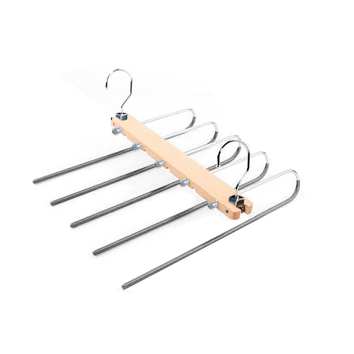 5in1 Wooden & Solid Metal Magic Hanger Pant Clothes Tie Rack Save Space Non Slip Trade Me