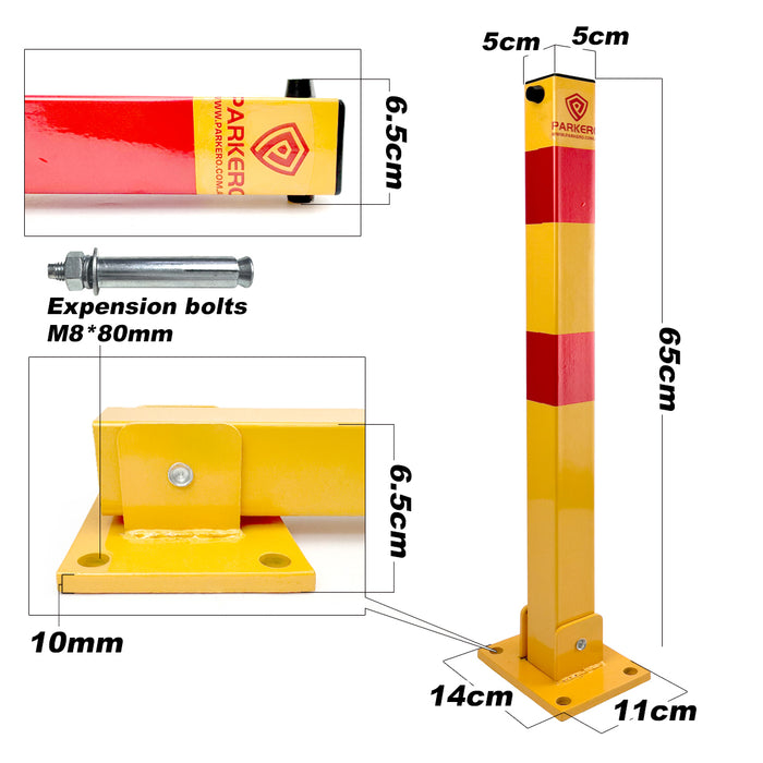 Parkero Square Fold-down Bollard Red Parking Barrier 2 Key teyp Vehicle Security