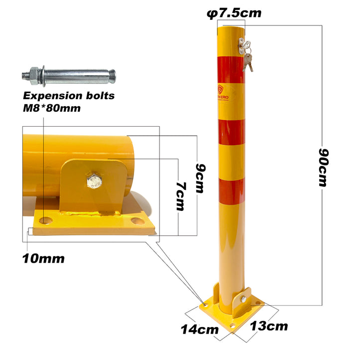 Parkero 90cm Fold-down Parking Barrier With 4 x Expension bolts Keyed Different / Alike