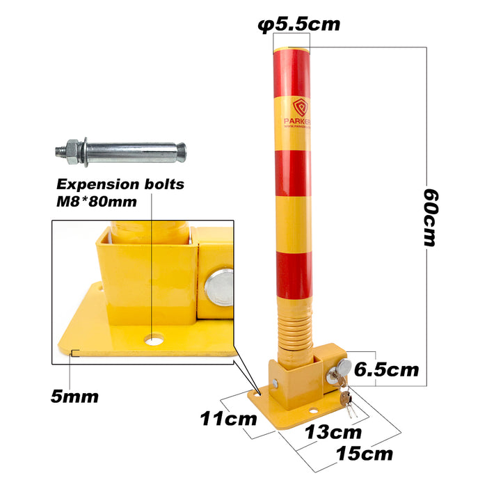 Parkero Fold-down Spring Parking Barrier Keyed Different/Alike Expension bolts 60cm