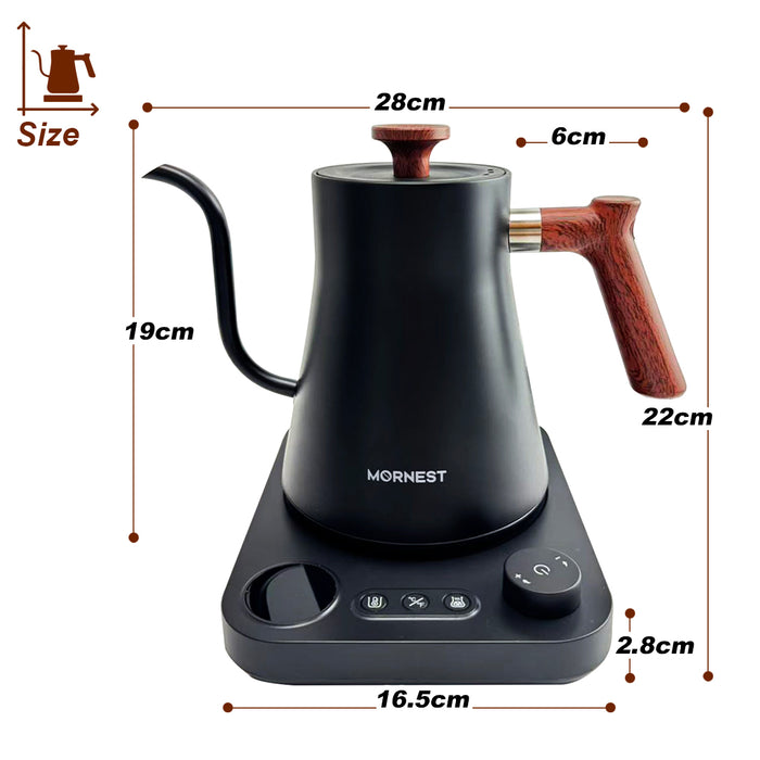 Mornest Electric Gooseneck Kettle with Temperature Control & Keep Warm, Stainless Steel Kettle for Coffee and Tea, 1200W Rapid Heating & Quick Boiling, BPA-Free (Walnut & Black)
