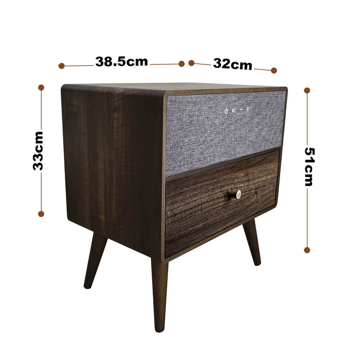 Bedside Table Built In Bluetooth Speaker With Wireless Charger & Storage Drawer