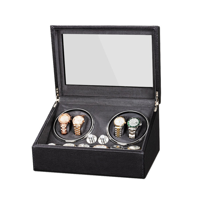 4+6 Slots Automatic Watch Winder PU Watch Case Rotating Display Box 2Color