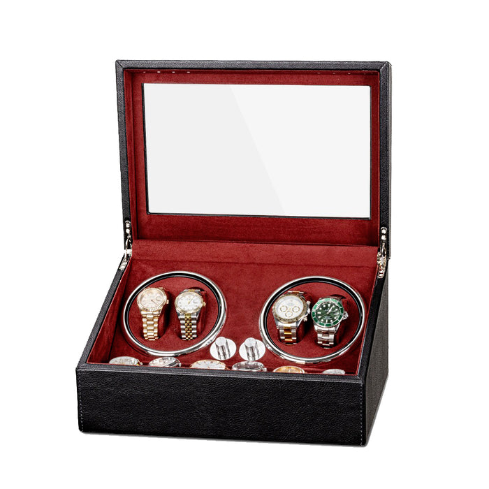 4+6 Slots Automatic Watch Winder PU Watch Case Rotating Display Box 2Color