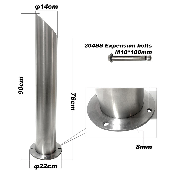 Parkero Stainless Steel Surface Mounted Bollard 90x⌀14cm Heavy-duty Carpark Barrier