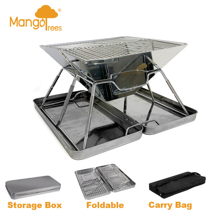 Stainless Steel Foldable Charcoal BBQ Grill Lightweight Camping Portable With Carry Bag & Stainless Steel Box