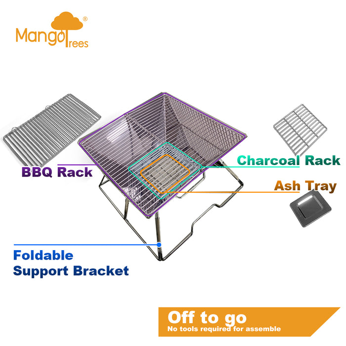Stainless Steel Foldable Charcoal BBQ Grill Lightweight Camping Portable With Carry Bag & Stainless Steel Box