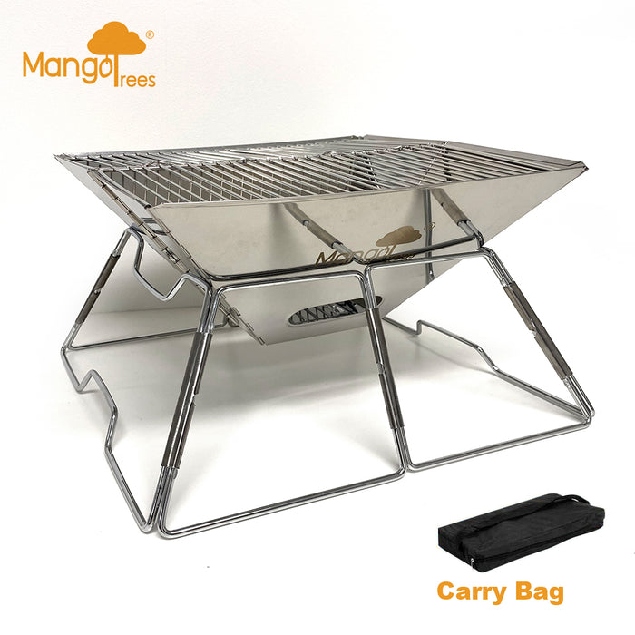 Stainless Steel Foldable Charcoal BBQ Grill Lightweight Camping Portable With Carry Bag & Stainless Steel Box