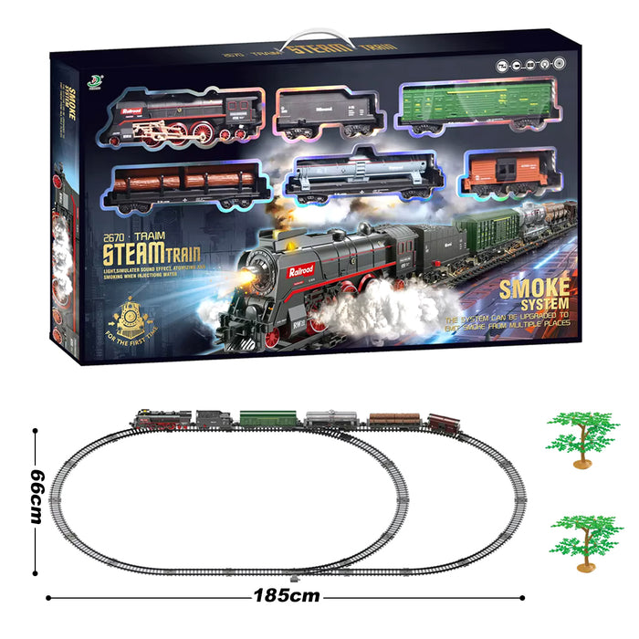 Electric Steam Train Tracks Model Sound Light Smoke System Toys 88pcs Vehicle Rail Track Classical Train Series with Smokes Light & Sound Under The Christmas Tree Steam Train Toy Set