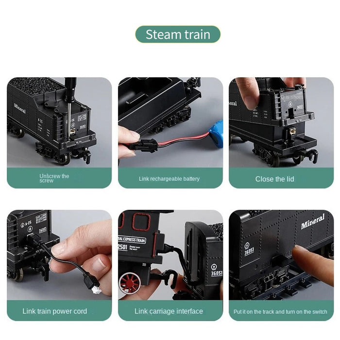 Electric Steam Train Tracks Model Sound Light Smoke System Toys 88pcs Vehicle Rail Track Classical Train Series with Smokes Light & Sound Under The Christmas Tree Steam Train Toy Set