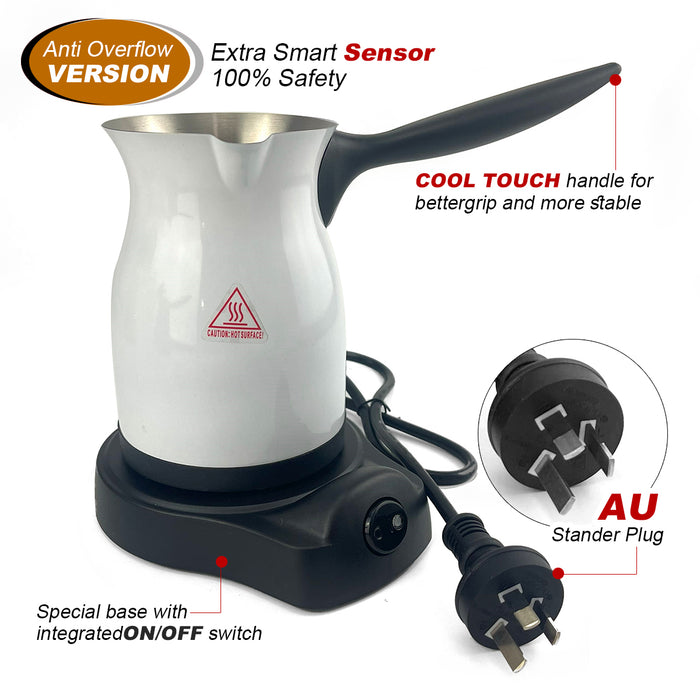 Mornest Electric Turkish Greek Arabic Coffee Maker Automatic Sensor Anti Overflow 220ml