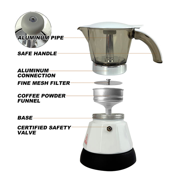 Mornest Electric Moka Coffee Maker Auto Power Off Home Espresso Italian Classic 3Cups