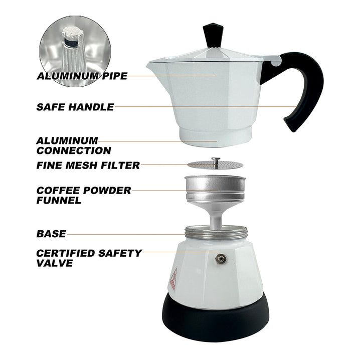 Mornest Electric Aluminium Moka Coffee Maker Espresso Italian Classic auto power off Home 3/6Cups