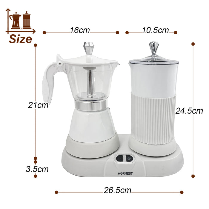 Mornest 2 IN 1 Electric Moka Coffee Maker With Milk Froth 3Cup Classic Italian