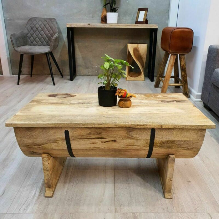 MANGO TREES "Big Barrel" Coffee Table 88 cm Long Solid Mango Wood