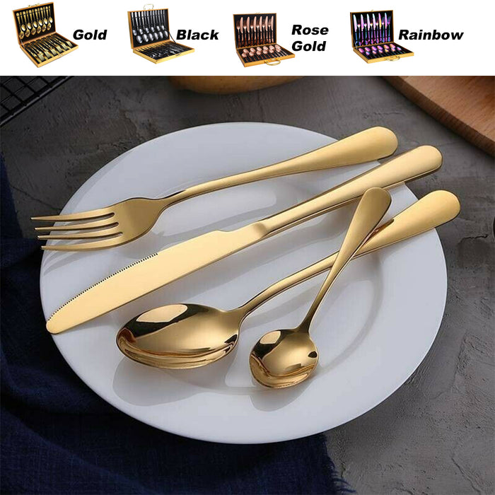 24 Piece Flatware Cutlery Set Knife Fork Spoon Tea Spoon 410 Stainless Steel