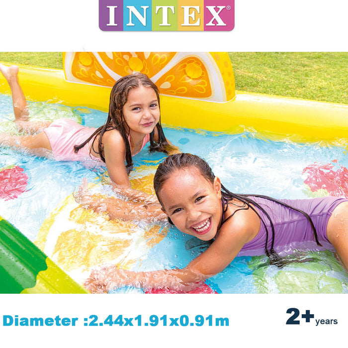 INTEX Fruity Inflatable Kids Pool Fruit Play Center Sprinklers 6Balls With Slide